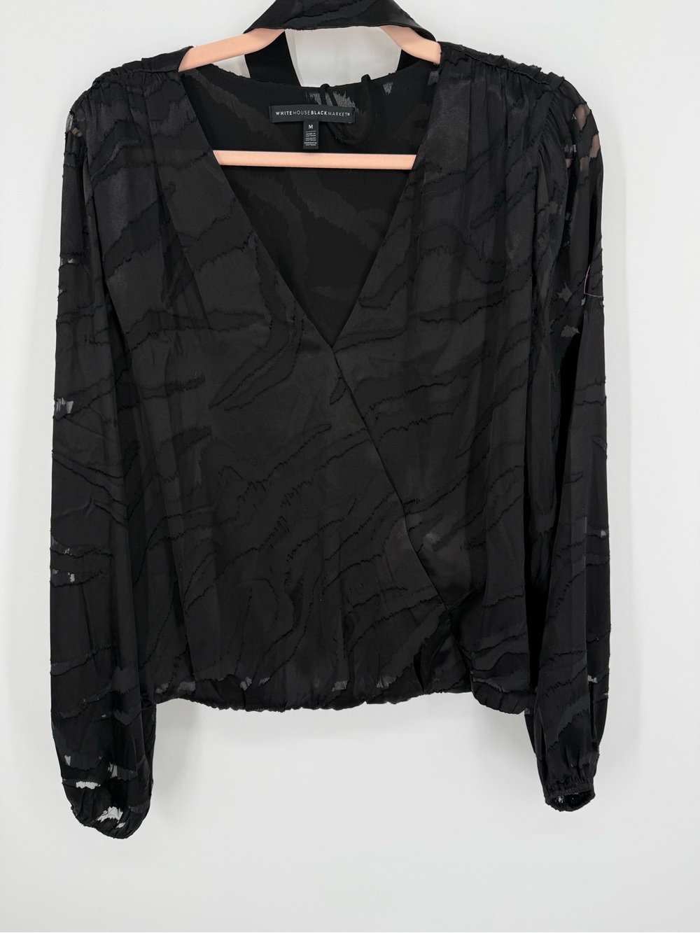White House Black Market Women Black Sheer Zebra Wrap Long Sleeve Medium